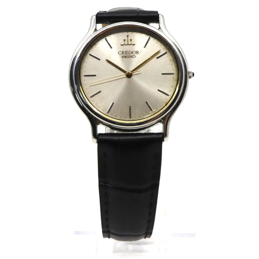 catawiki 【電池交換済】セイコー クレドール 腕時計 8J81-6A30 クオーツ アナログ シルバーダイヤル 薄型ドレスウォッチ メンズ レディース ユニセックス ブラックレザーベルト クラシック エレガント 高級モデル シンプル クリーニング済み G2