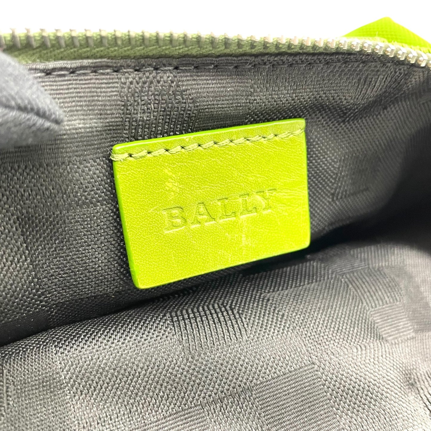 美品 バリー BALLY ハンドバッグ ヘリージ グリーン 黄緑 キャンバス レザー 横長 Y2K ストライプ 手提げ シルバー金具 S84