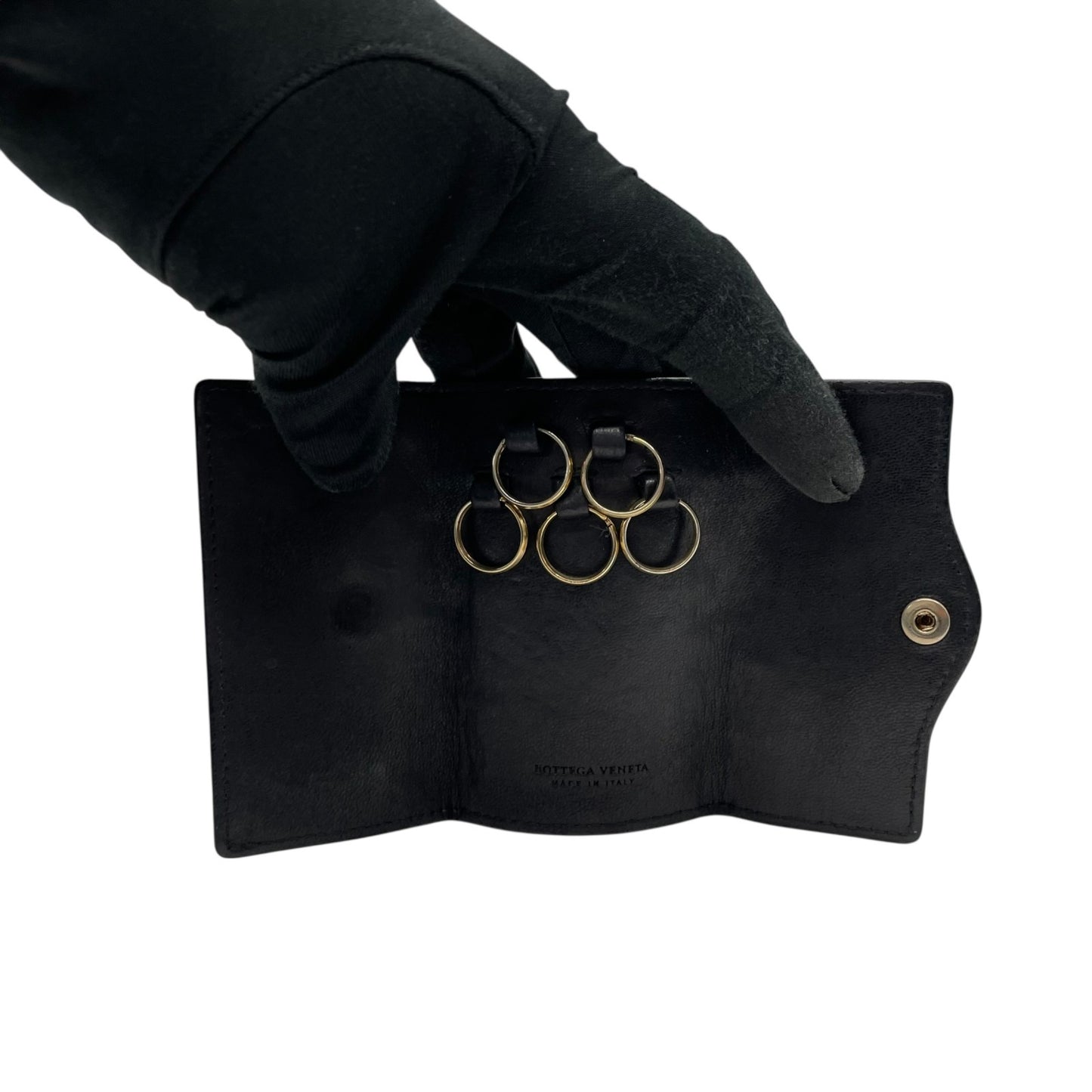 ボッテガヴェネタ BOTTEGA VENETA 三つ折り 5連 キーケース イントレチャート 黒 ブラック レザー ゴールド金具 メンズ レディース M5