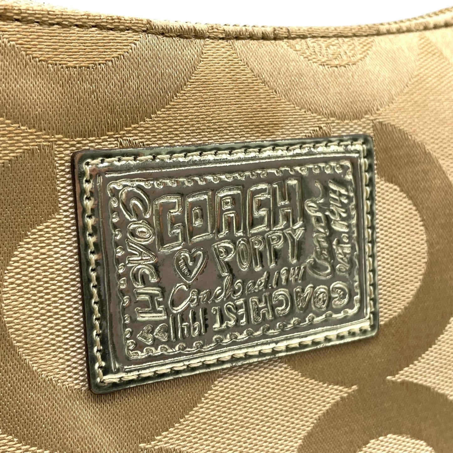 コーチ COACH 2WAY ハンドバッグ ショルダーバッグ ポピー オプアート シグネチャー ベージュ マルチカラー キャンバス ゴールド金具 ロゴチャーム付き 手提げ 斜め掛け可 レディース T1