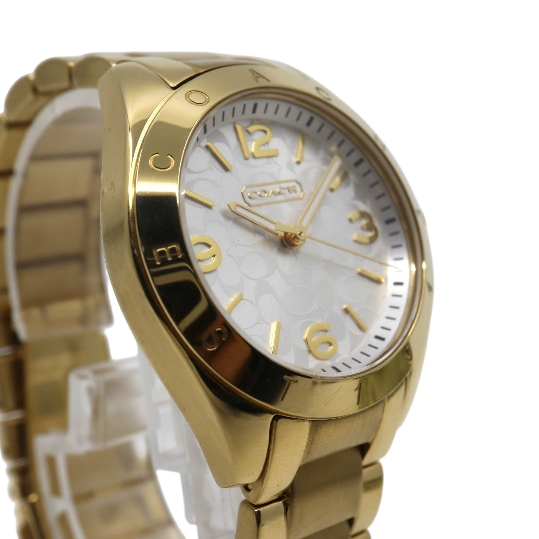 美品 電池交換済 クリーニング済 コーチ COACH 腕時計 CA-67.7.34.0690 レディースウォッチ クォーツ ゴールド ステンレススチール シルバー文字盤 シグネチャー柄 アナログ エレガント クラシック ドレスウォッチ 稼働品 G3