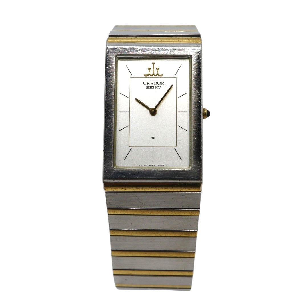 美品 電池交換済 クリーニング済 セイコー クレドール SEIKO CREDOR 8420-6400 腕時計 レディースウォッチ スクエア コンビ SS 22Kベゼル クォーツ シルバー文字盤 アナログ エレガント クラシック ドレスウォッチ 稼働品 G3