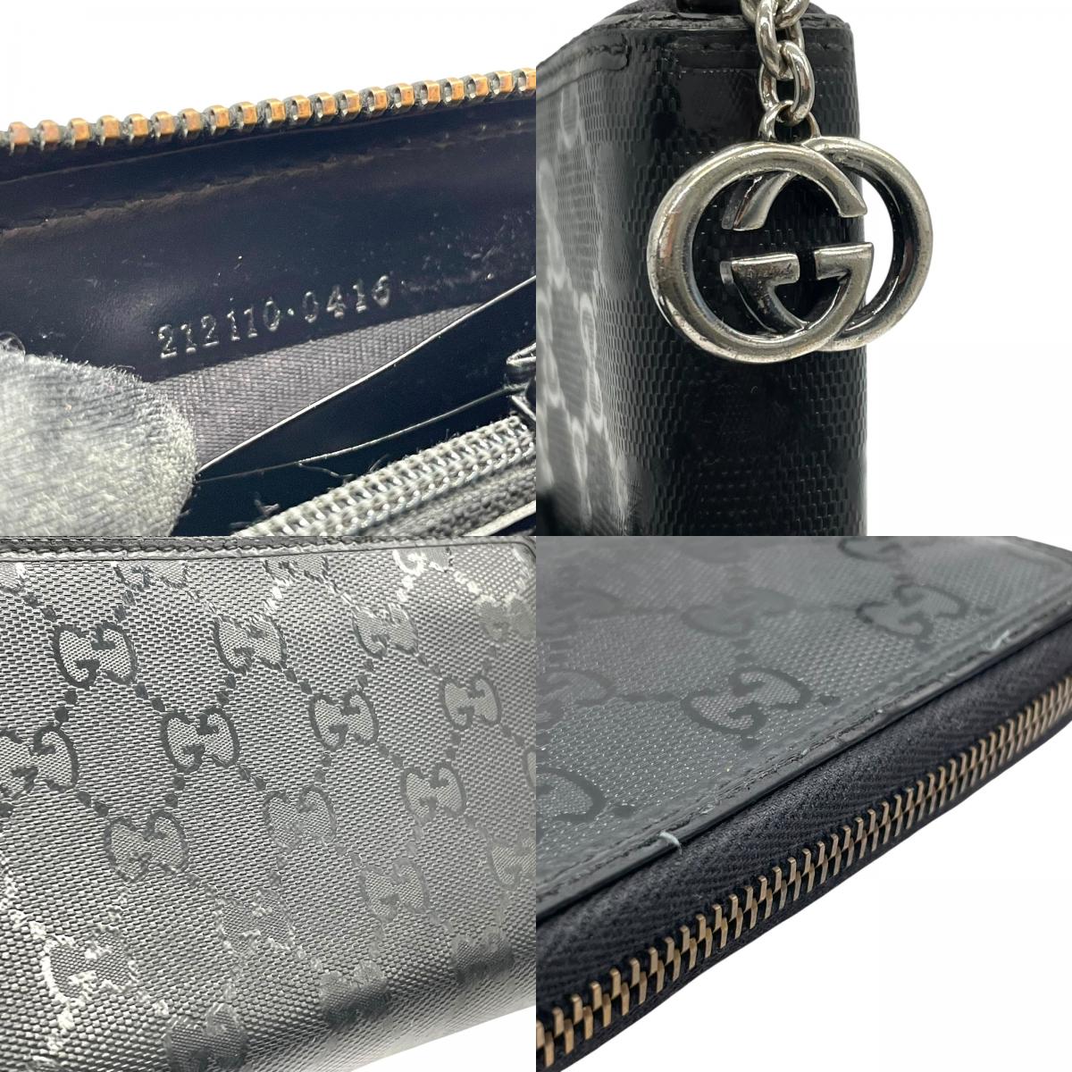 GUCCI グッチ GGインプリメ ラウンドファスナー 長財布 307982 黒 ブラック PVC レザー シルバー金具 メンズ レディース M4