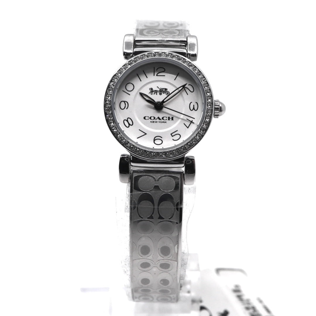 【ほぼ新品／電池交換済】コーチ COACH 腕時計 CA.66.7.95.1489S レディース クオーツ アナログ ラウンド シルバー ラインストーンベゼル シグネチャーブレスレット エレガント フェミニン ドレスウォッチ クリーニング済 G