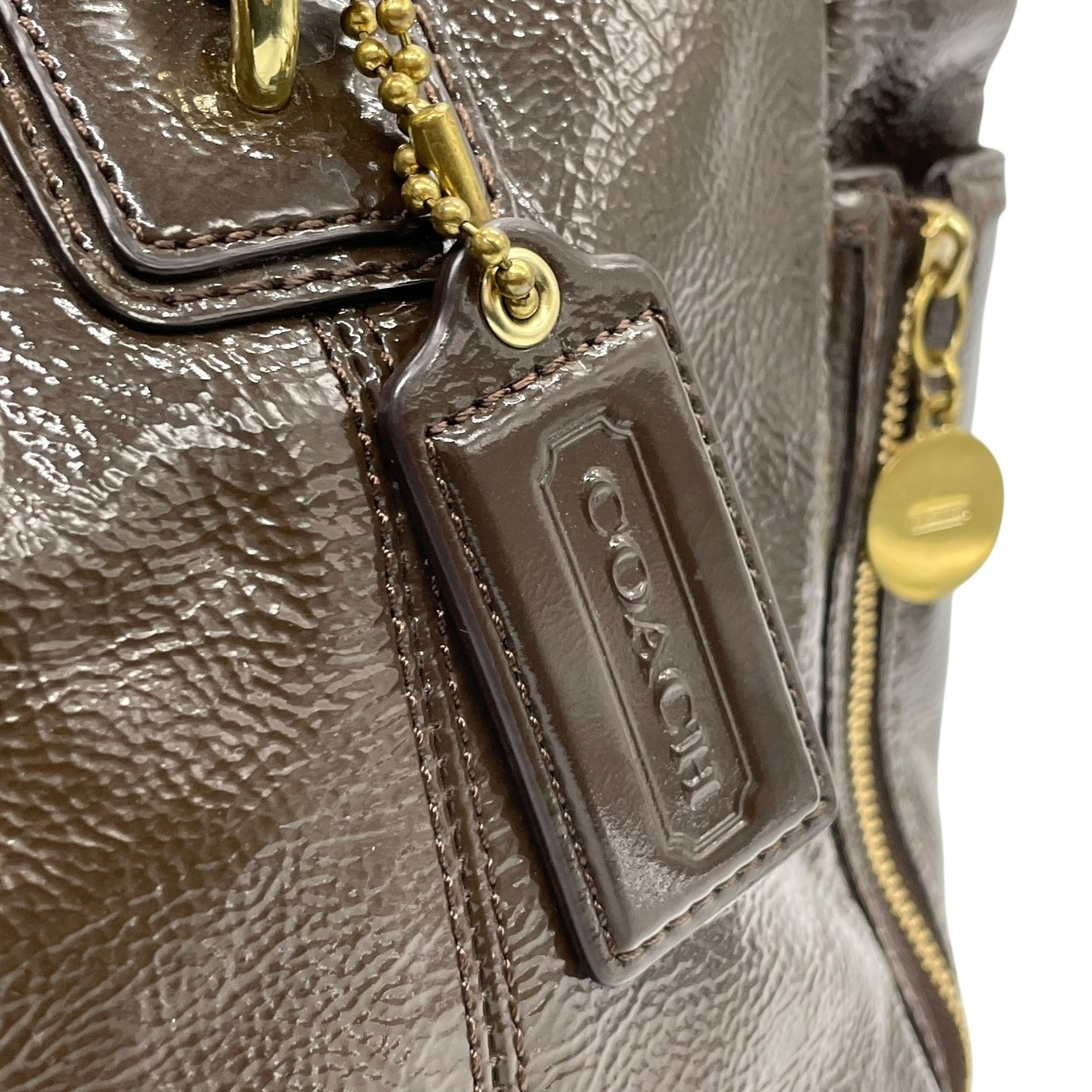 コーチ COACH トートバッグ パテントレザー F20431 茶色 ブラウン 金金具 ゴールド金具 チャーム付き A4対応 通勤 通学 S93