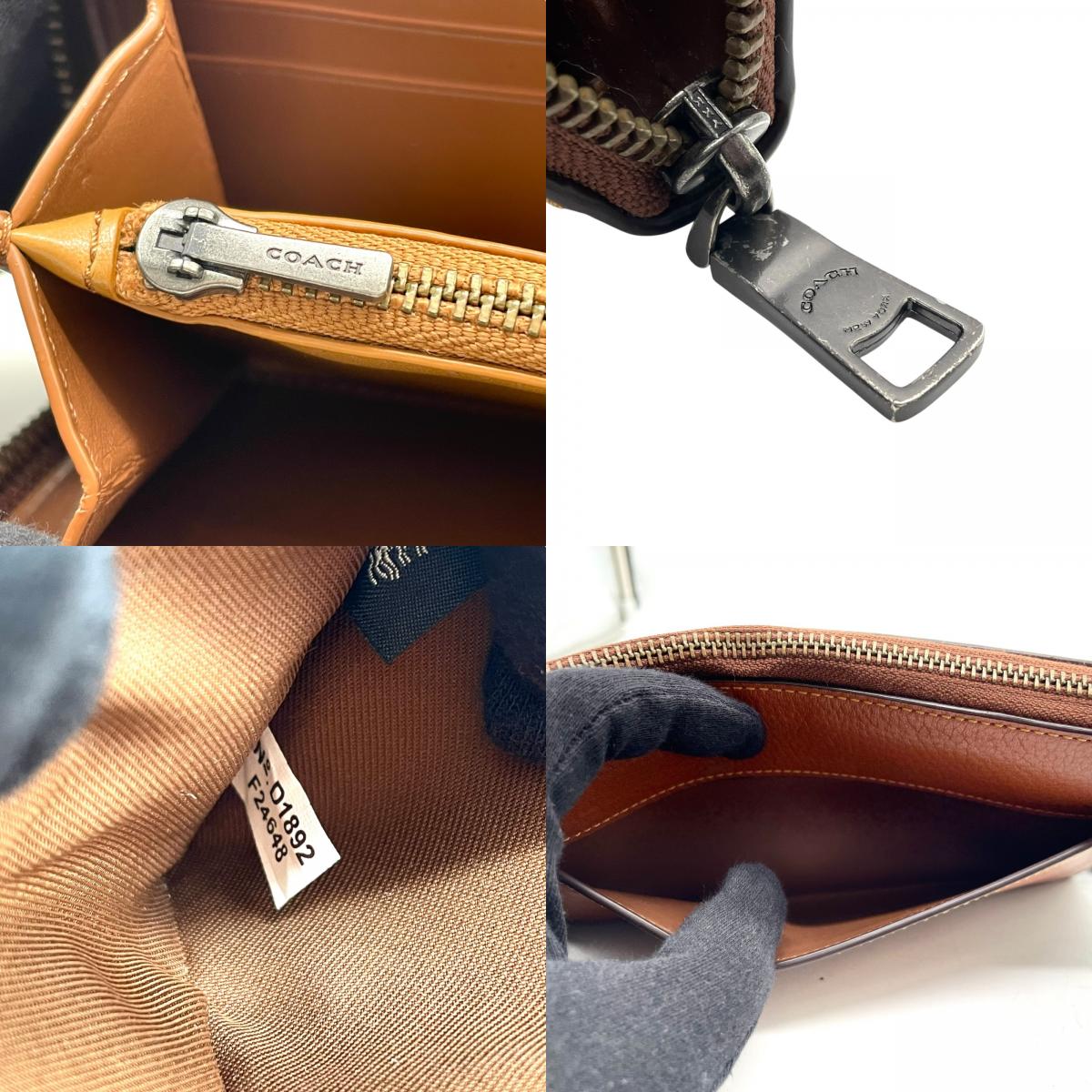 美品 コーチ COACH 長財布 ブラウン 茶色 レザー ラウンドジップ ラウンドファスナー ロゴ型押し シンプル ウォレット W4