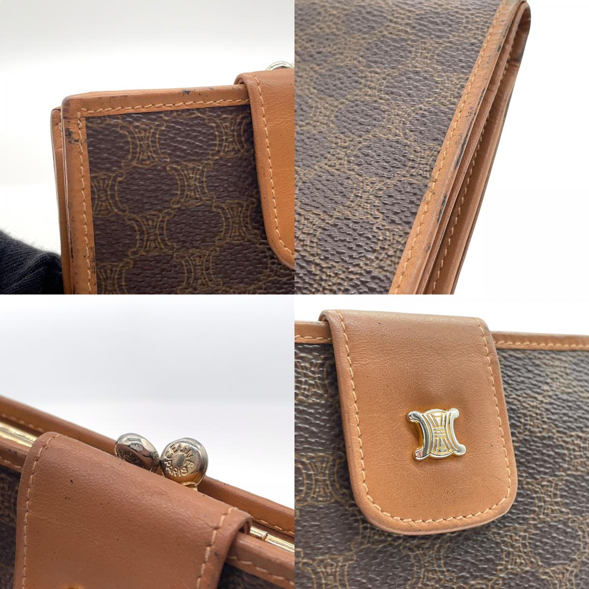 セリーヌ CELINE 二つ折り財布 マカダム トリオンフキャンバス ブラウン ベージュ コンパクトウォレット ゴールド金具 W4