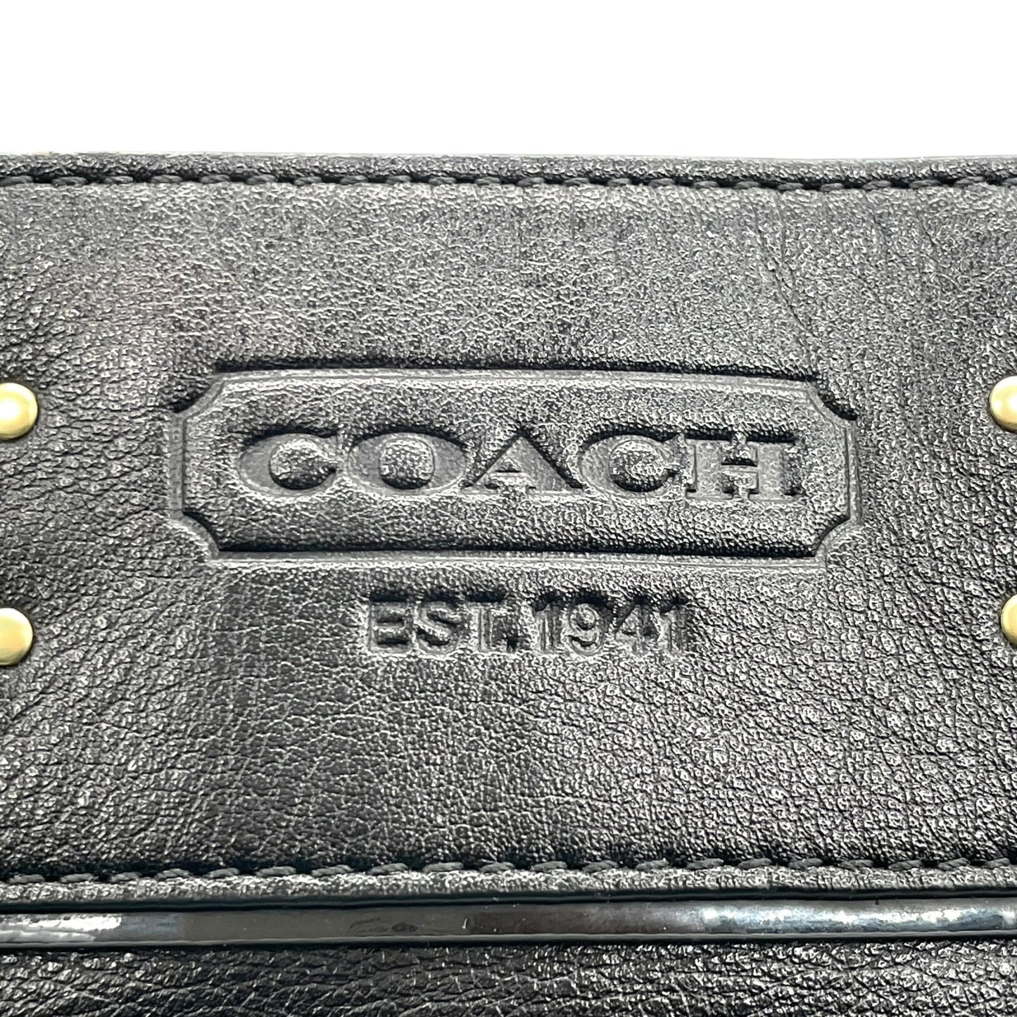 コーチ COACH ハンドバッグ ミニトート F15235 イーストウエスト ブラック レザー ゴールド金具 スタッズ ロゴチャーム付き レディース U17