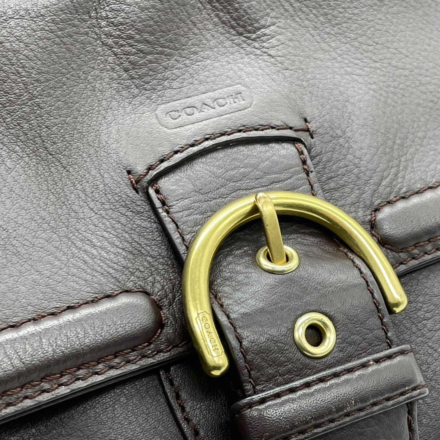 コーチ COACH ハンドバッグ キャンベル F24686 ダークブラウン オールレザー ベルトデザイン ゴールド金具 斜め掛け可 レディース U17