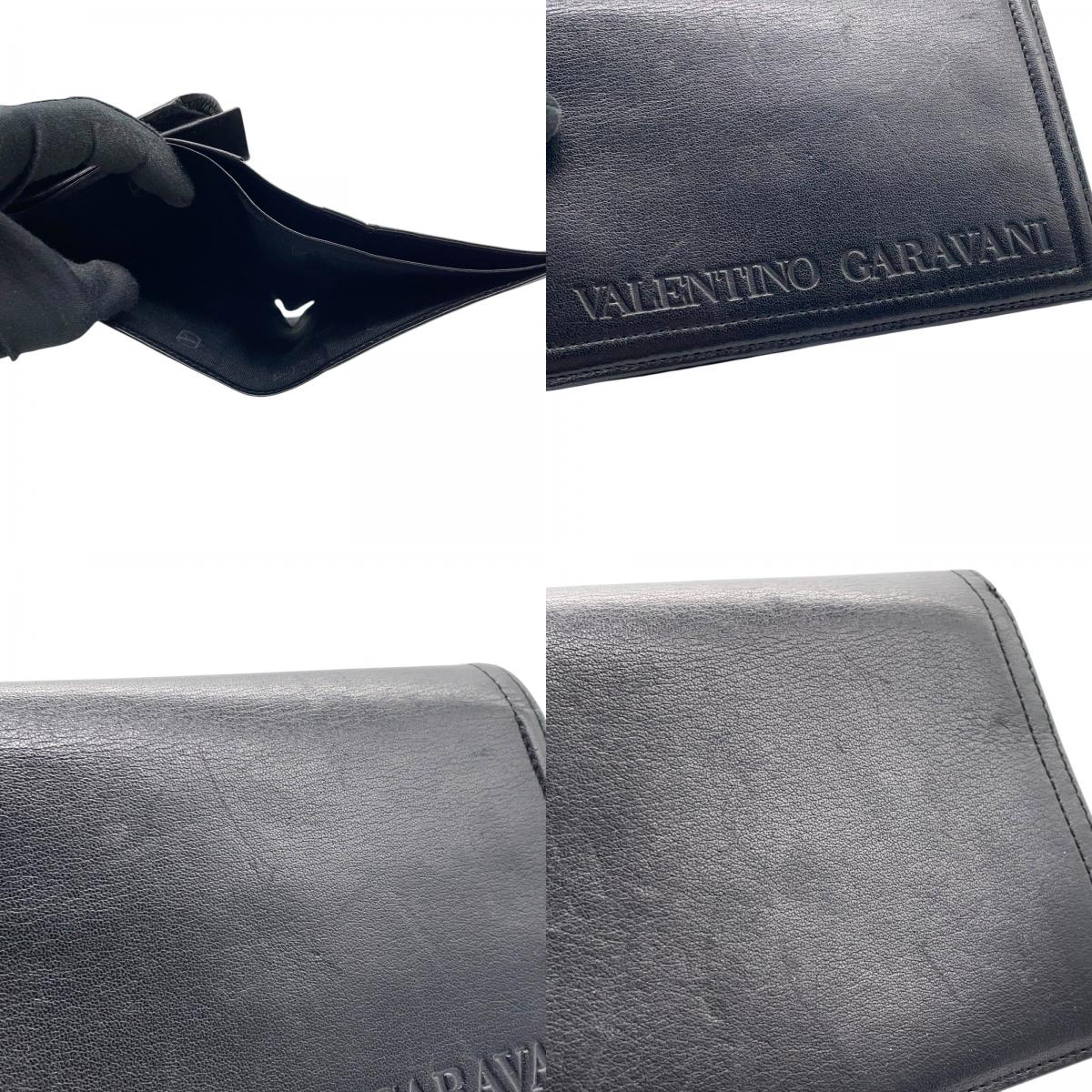 ヴァレンティノ ガラヴァーニ VALENTINO GARAVANI レザー 二つ折り財布 黒 ブラック ロゴ刻印 ゴールド金具 金金具 ヴィンテージ メンズ レディース W4