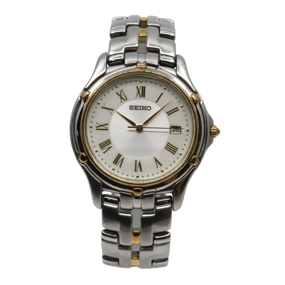 【電池交換済／稼働品】SEIKO セイコー 腕時計 クオーツ アナログ ローマンインデックス コンビカラー シルバー ゴールド メンズ レディース ユニセックス ドレスウォッチ クラシック ビンテージ 創立記念 いすゞ K-TOKA 7N32-0100 G4