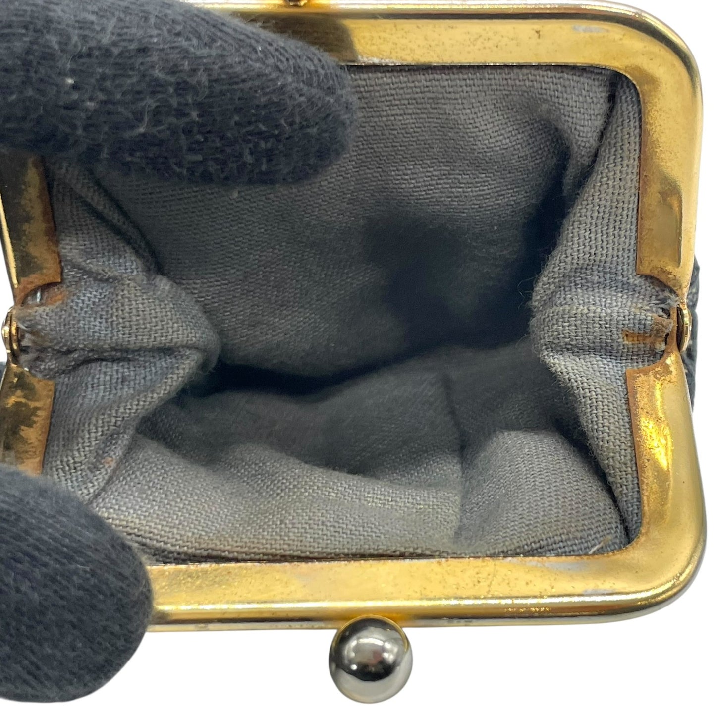 クリスチャン ディオール Christian Dior トロッター がま口 コインケース ネイビー ゴールド金具 金 ジャガード ヴィンテージ M3