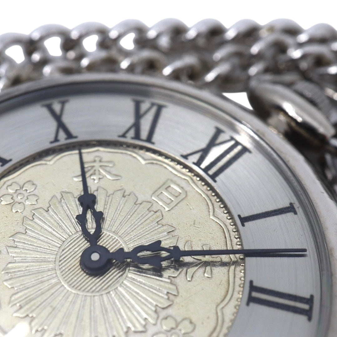 【美品/稼働品】松本徽章 懐中時計 五十銭 硬貨 大正三年 1924年 鳳凰 コインウォッチ アナログ クオーツ ローマンインデックス シルバー チェーン付き クラシック レトロ ヴィンテージ 和風 日本 コレクション G9