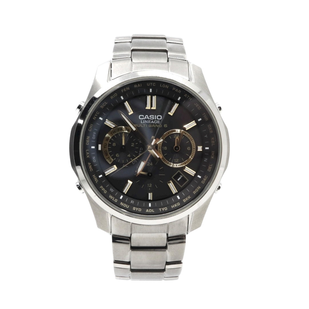 【美品/稼働品】カシオ リニエージ 腕時計 LIW-M610TDS 電波ソーラー チタン サファイアガラス メンズ ブラック ゴールド アナログ ワールドタイム MULTI BAND 6 ウェーブセプター ビジネス 軽量 G10