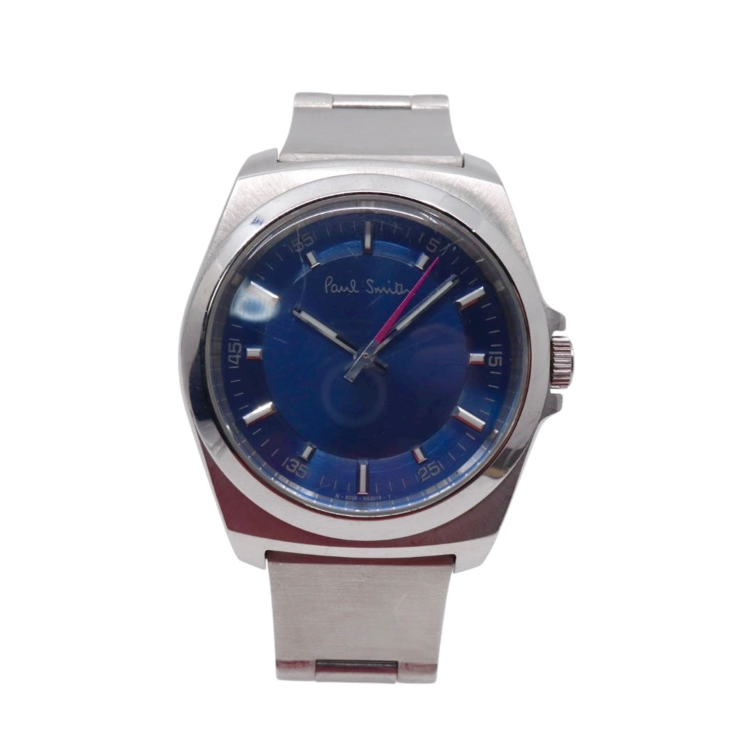 ポールスミス クローズドアイズ 腕時計 メンズ クォーツ ブルー文字盤 シルバー ステンレス シンプル ビジネス ドレスウォッチ アナログ 電池交換済み 稼働品 上品 フォーマル オフィス スタイリッシュ 銀 青 洗練 定番 人気モデル 10気圧防水 G10
