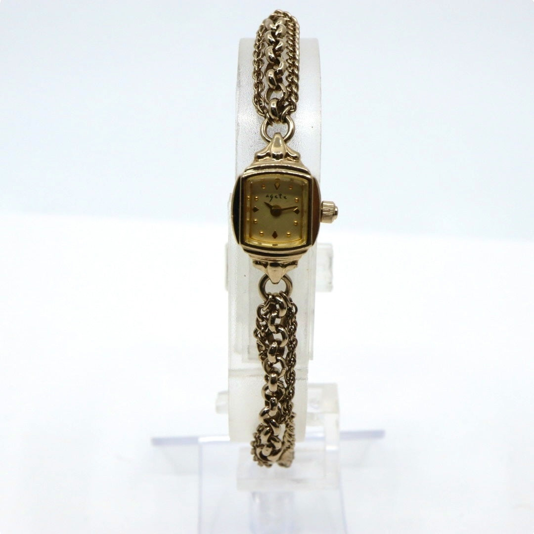 【美品/稼働品】アガット agete 腕時計 1306 ダイヤモンド レディース クオーツ PGP ピンクゴールド ブレスレット ジュエリーウォッチ アンティーク クラシック エレガント フェミニン アクセサリー G10