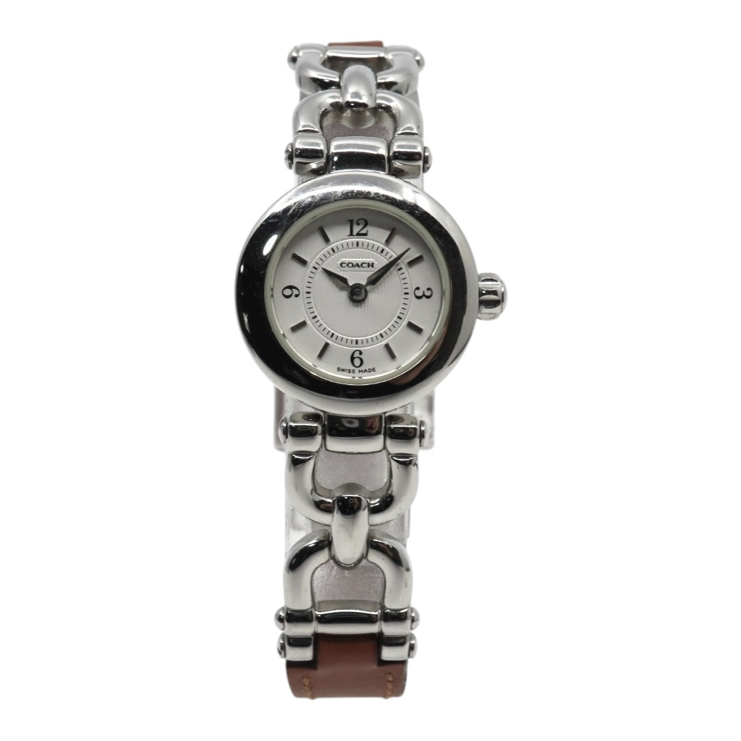コーチ COACH 腕時計 レディース クォーツ 白文字盤 シルバー レザーベルト 6.239.173 アナログ ウォッチ 上品 エレガント ビジネス フォーマル カジュアル シンプル 希少 レア 馬車ロゴ クラシック 1023H046-1 G10