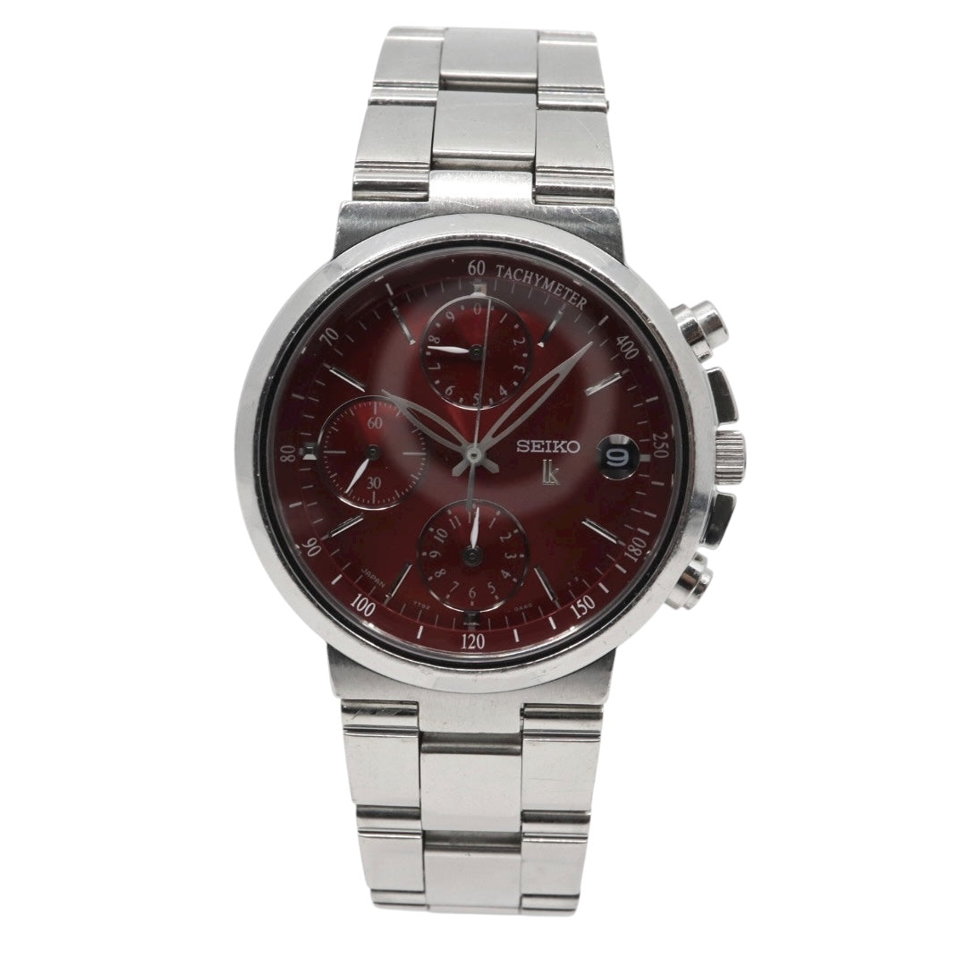 【美品/電池交換済】SEIKO セイコー ルキア 7T92-0AA0 クロノグラフ 腕時計 レディース クオーツ 10気圧防水 ステンレス レッド 赤文字盤 シルバー デイト タキメーター 日本製 ビジネス カジュアル エレガント G10 lukia