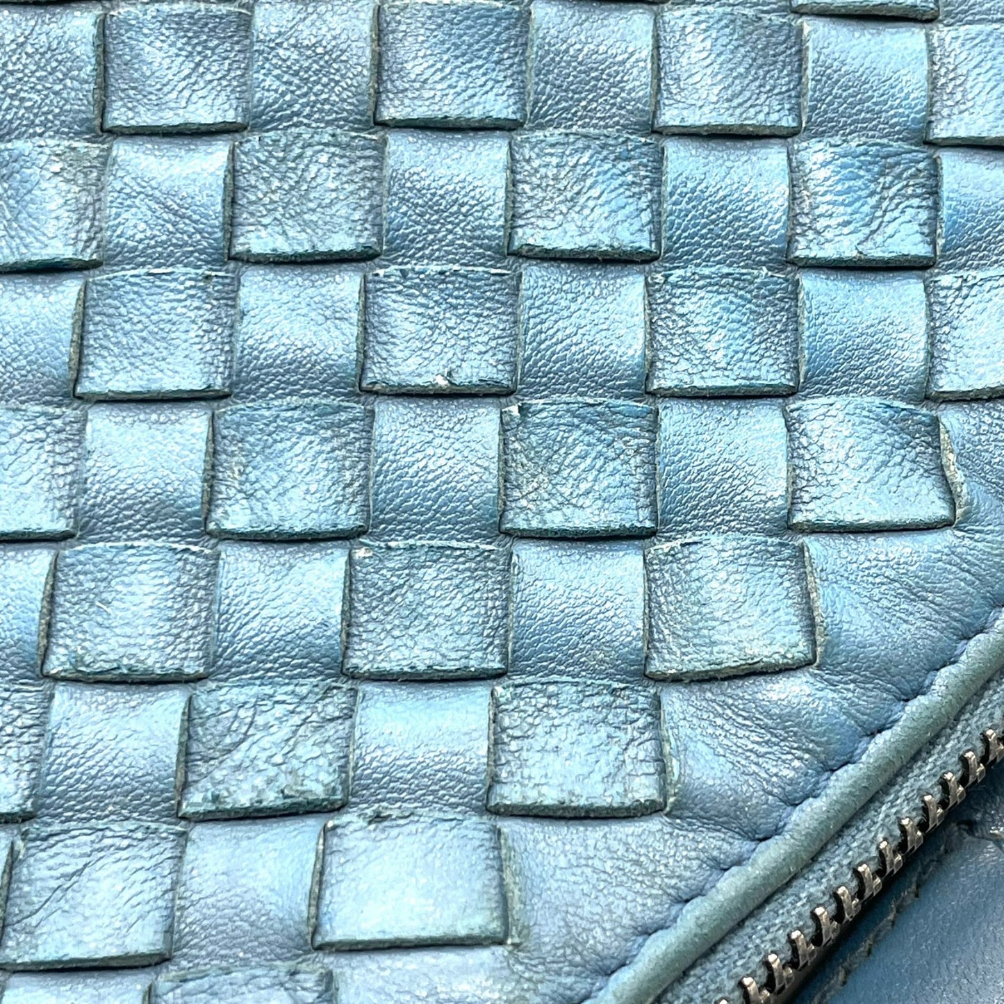 ボッテガヴェネタ イントレチャート ライトブルー レザー ハンドバッグ ショルダー ヴィンテージ 編み込み 革 旧ロゴ イタリア製 上品　k11