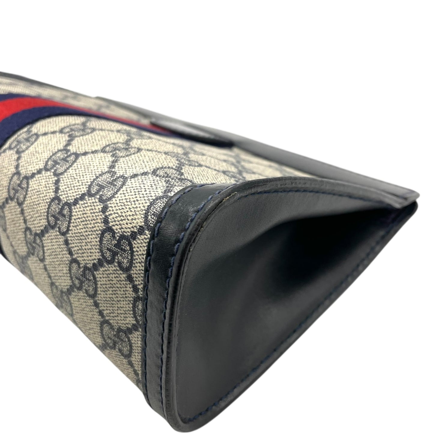 GUCCI オールドグッチ GGスプリーム シェリーライン クラッチバッグ セカンドバッグ PVC レザー グレー ネイビー ヴィンテージ K9