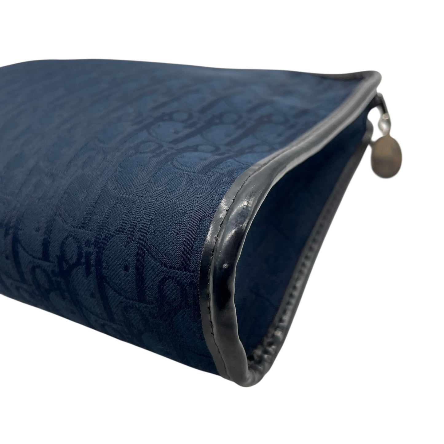 Authentic DIOR Trotter Clutch Bag Navy Canvas Gold Hardware Zipper Men's Vintage