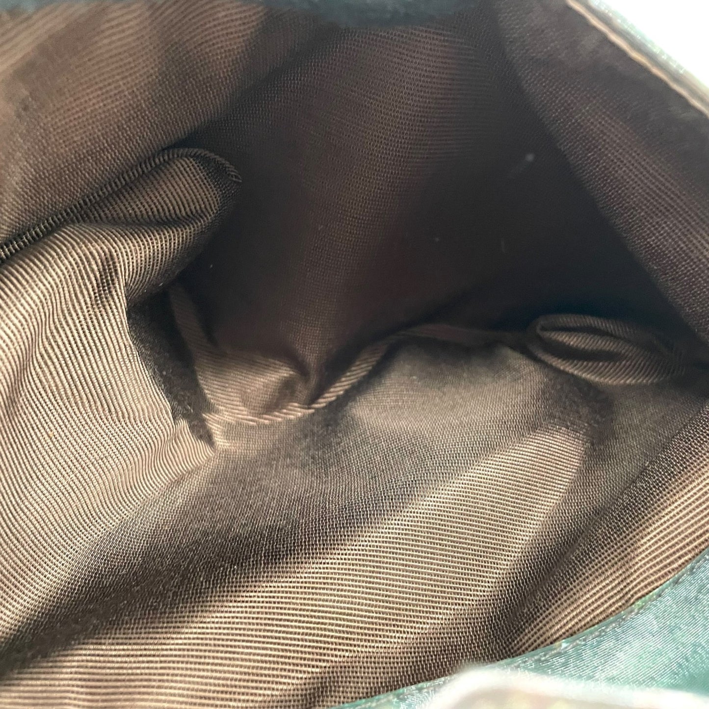 Authentic Jean Paul Gaultier V-Cyber Shoulder Bag Iridescent Green PVC Leather Bronze Hardware Unisex