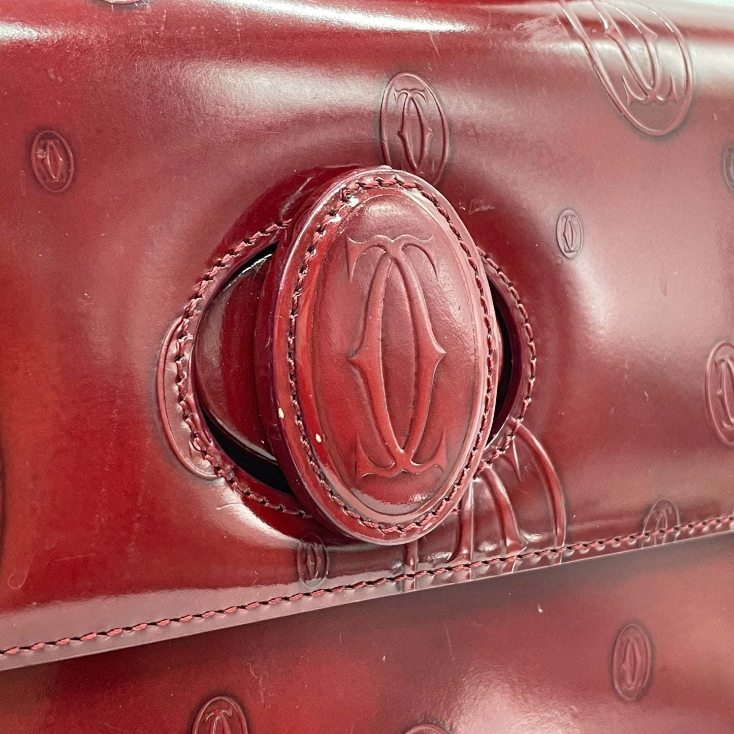 Authentic Cartier Happy Birthday Handbag Patent Leather Bordeaux Red Enamel Women's with Guarantee Card