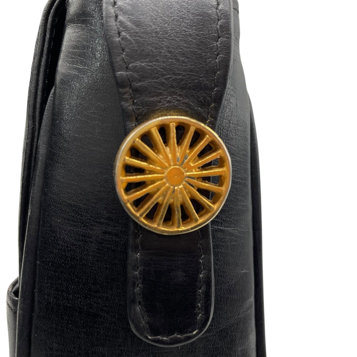 Authentic CELINE Shoulder Bag Black Leather Horse Carriage Gold Hardware Vintage Women's Crossbody