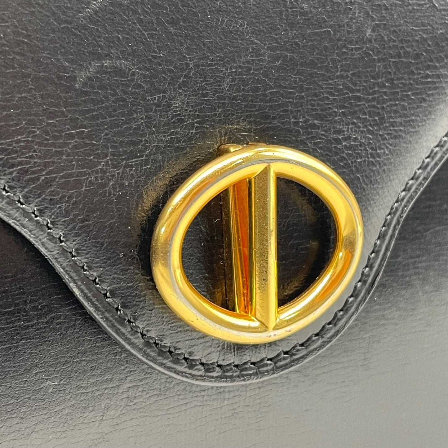 Authentic DIOR Handbag Black Leather Gold Hardware CD Logo Formal Women's Top Handle Flap Closure Vintage