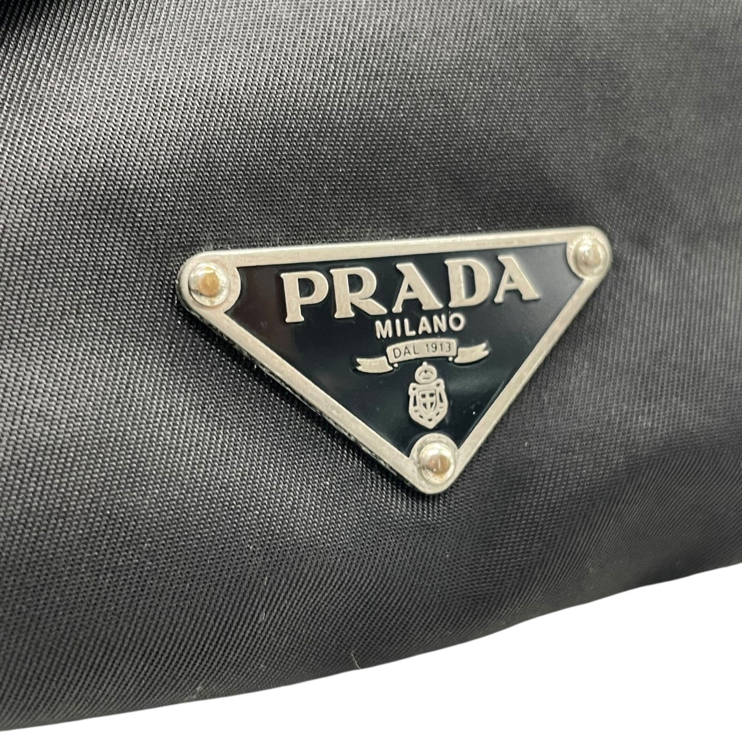 Authentic PRADA Black Handbag Tote Triangular Logo Plate Nylon Patent Leather Silver Hardware Shoulder Bag Men's Women's