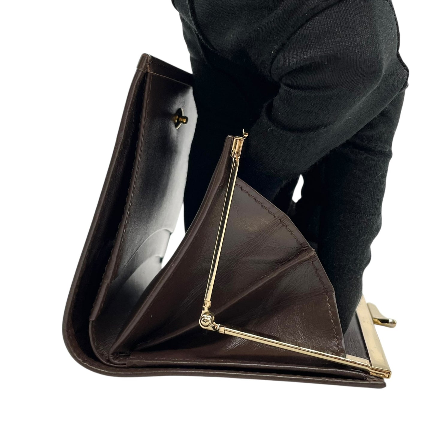 未使用級 Burberry バーバリー ノバチェック シャドーホース 二つ折り財布 がま口 ブラウン ベージュ キャンバス レザー ゴールド金具 ホースロゴ レディース ヴィンテージ M5