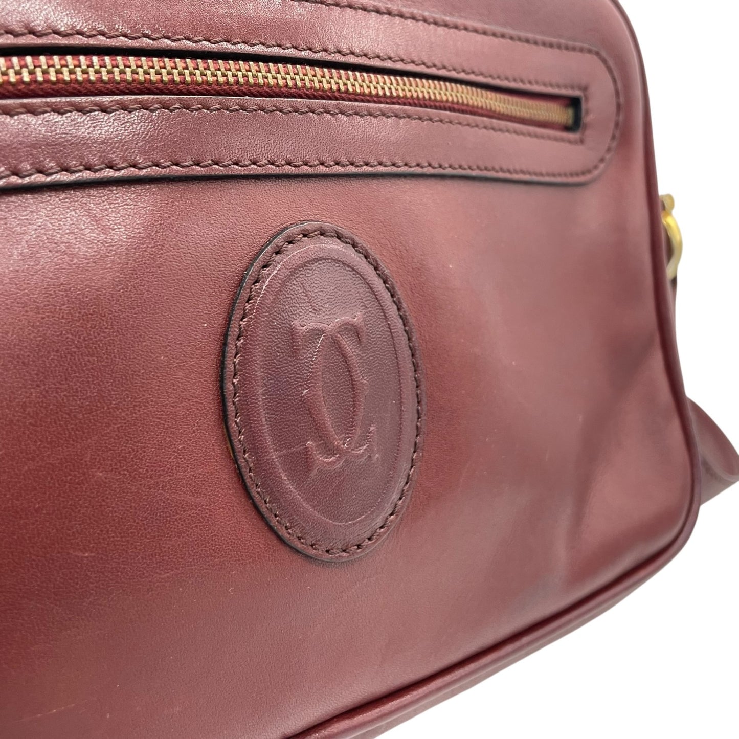 Cartier カルティエ マストライン ショルダーバッグ 赤 ボルドー ワインレッド レザー ゴールド金具 ファスナー開閉 肩掛け可 レディース ヴィンテージ K10