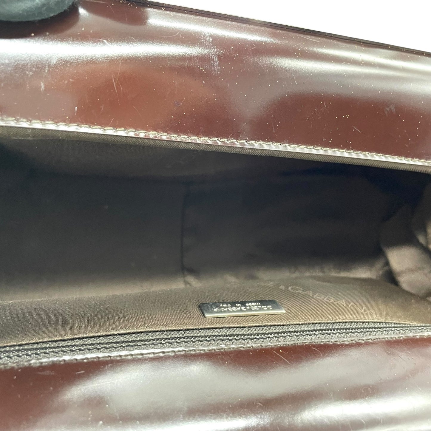 美品 DOLCE&GABBANA ドルチェ＆ガッパーナ ハンドバッグ レオパード ヒョウ柄 茶 ブラウン ナイロン パテントレザー シルバー金具 がま口 レディース C3