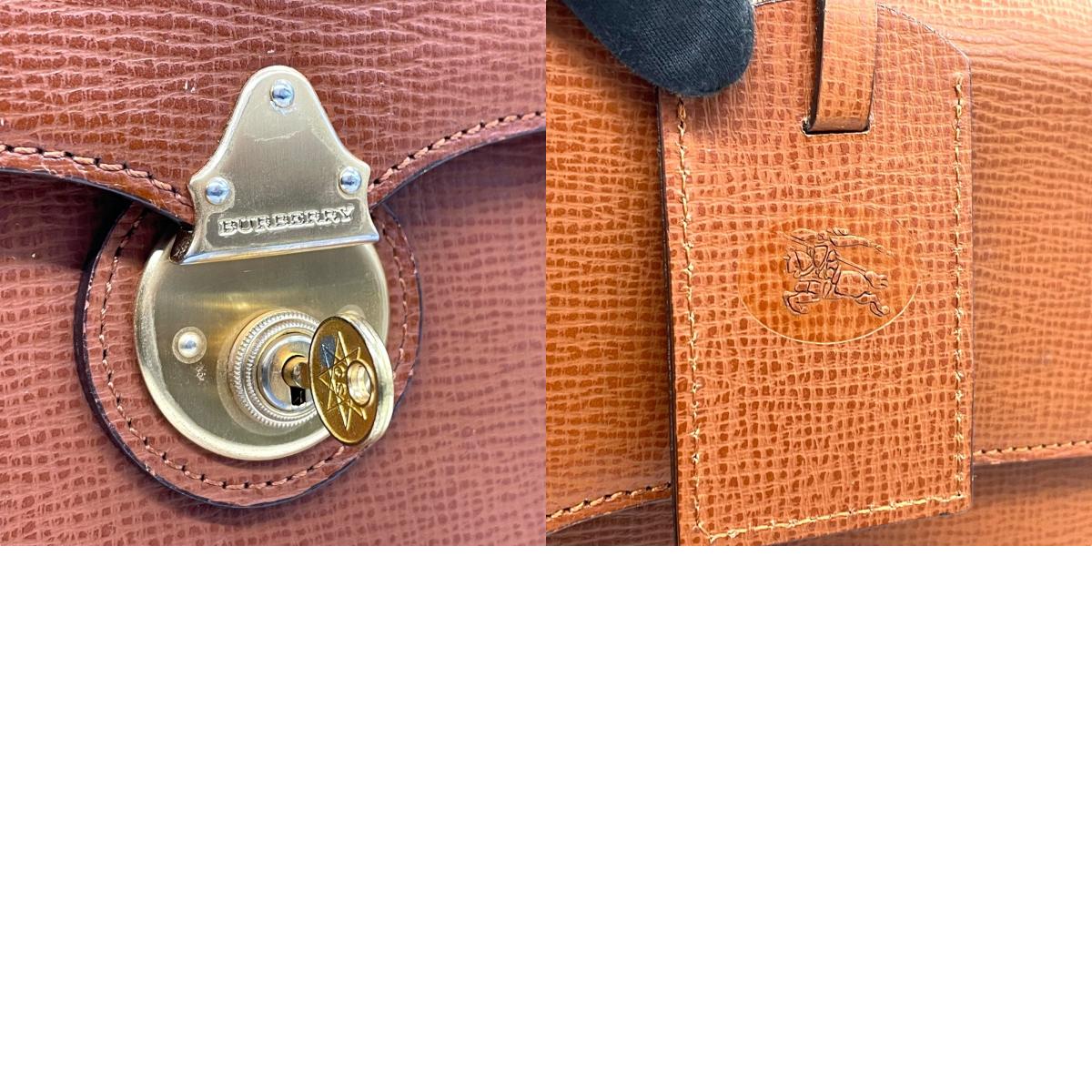 Authentic BURBERRY Leather Briefcase Business Bag Brown Gold Hardware