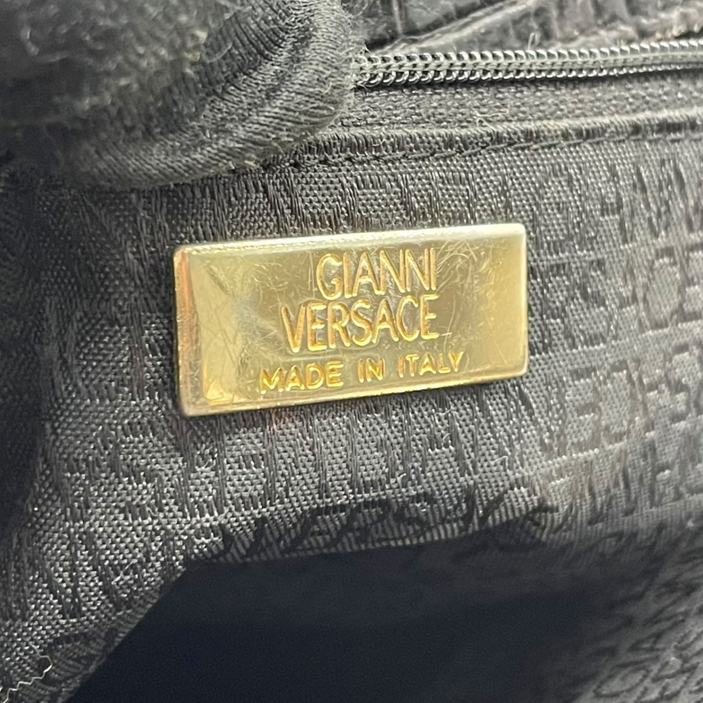 Authentic VERSACE Medusa Embossed Leather Tote Handbag Black Gold