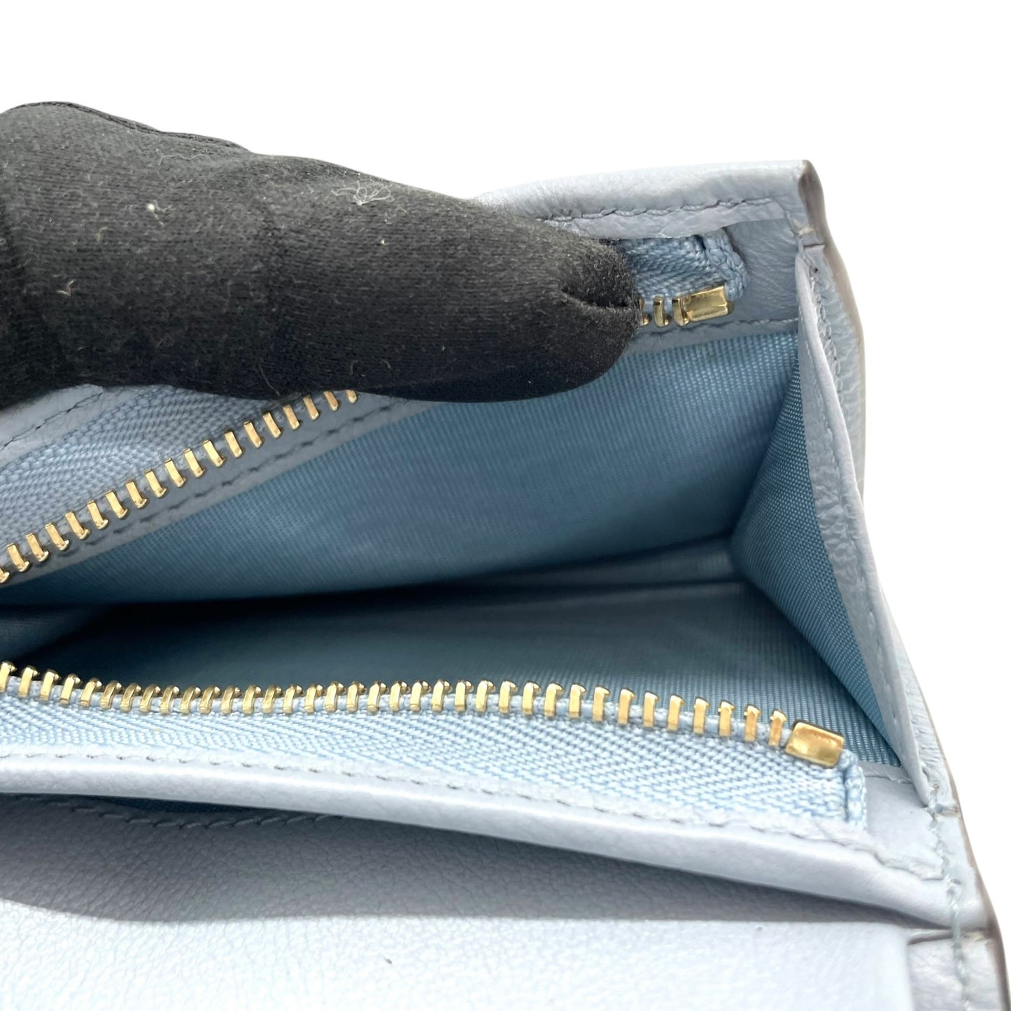 【新品同様】 GUCCI グッチ GGスプリーム アイスクリーム 二つ折り財布 コンパクトウォレット ベージュ×ライトブルー PVC レザー レディース 701489 M2