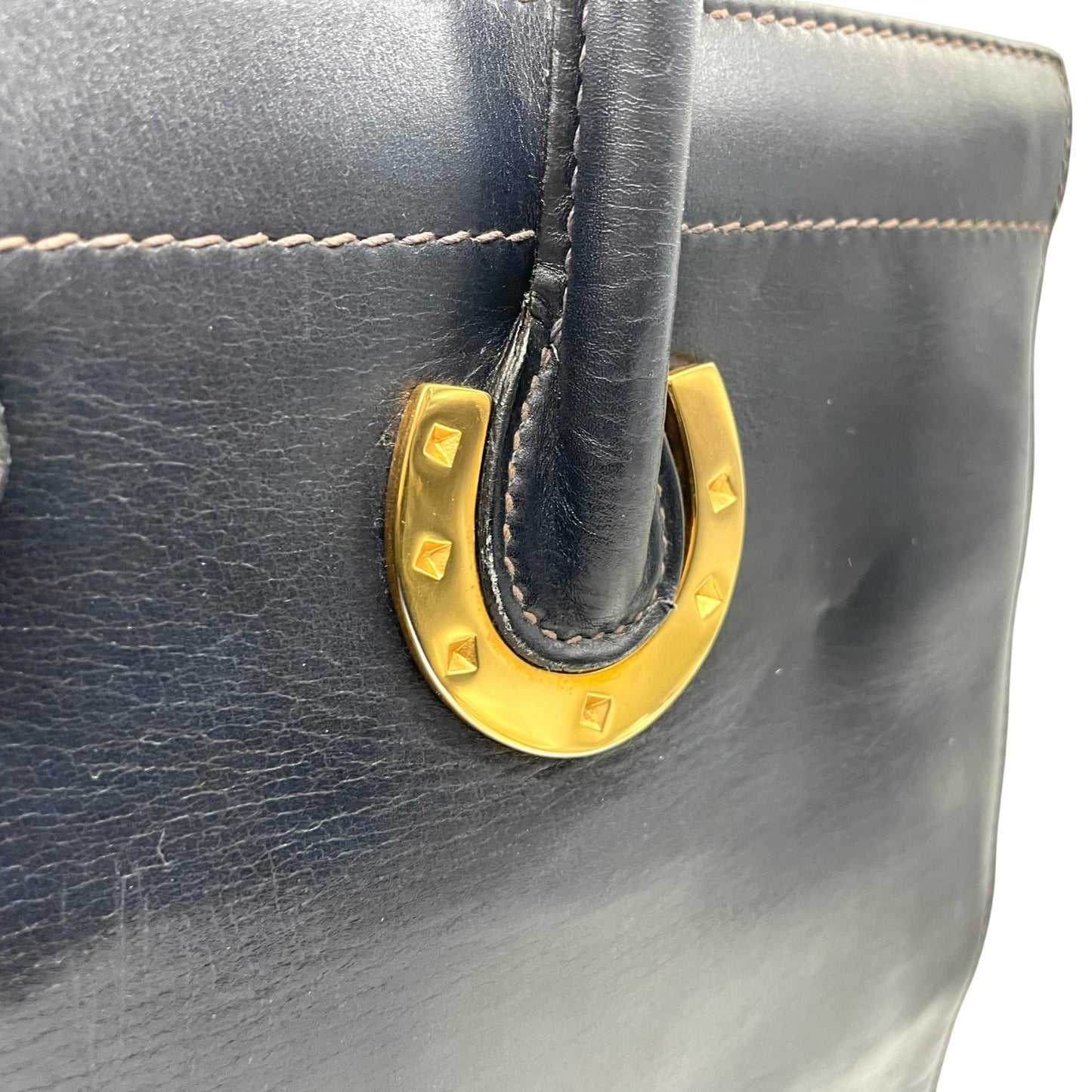 GUCCI グッチ ハンドバッグ トートバッグ ネイビー 紺色 レザー 本革 ゴールド金具 ヴィンテージ オールドグッチ 上品 高級感 通勤 通学 D1