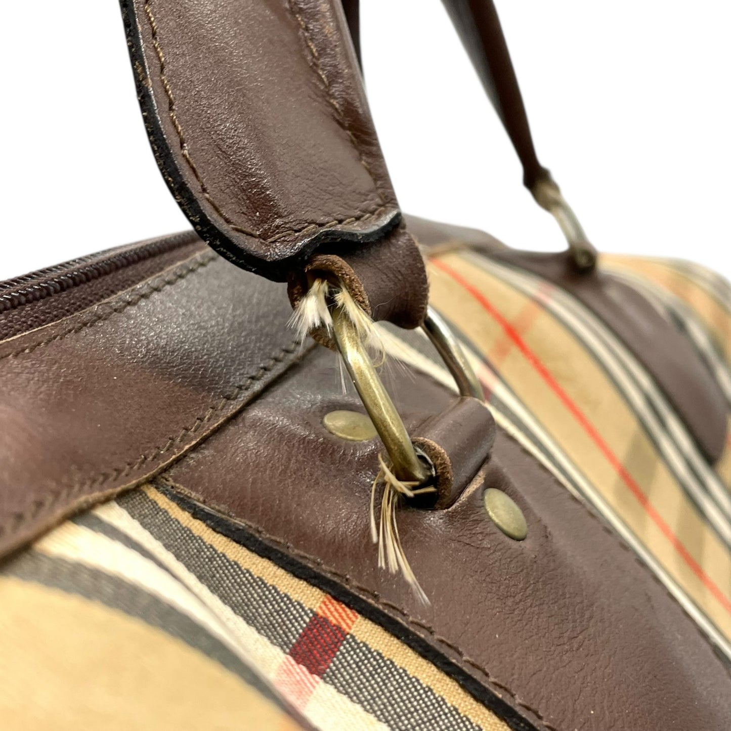 BURBERRY バーバリー ボストンバッグ ノバチェック シャドーホース ベージュ ブラウン キャンバス レザー ゴールド金具 チェック柄 ホースロゴ メンズ レディース ヴィンテージ D