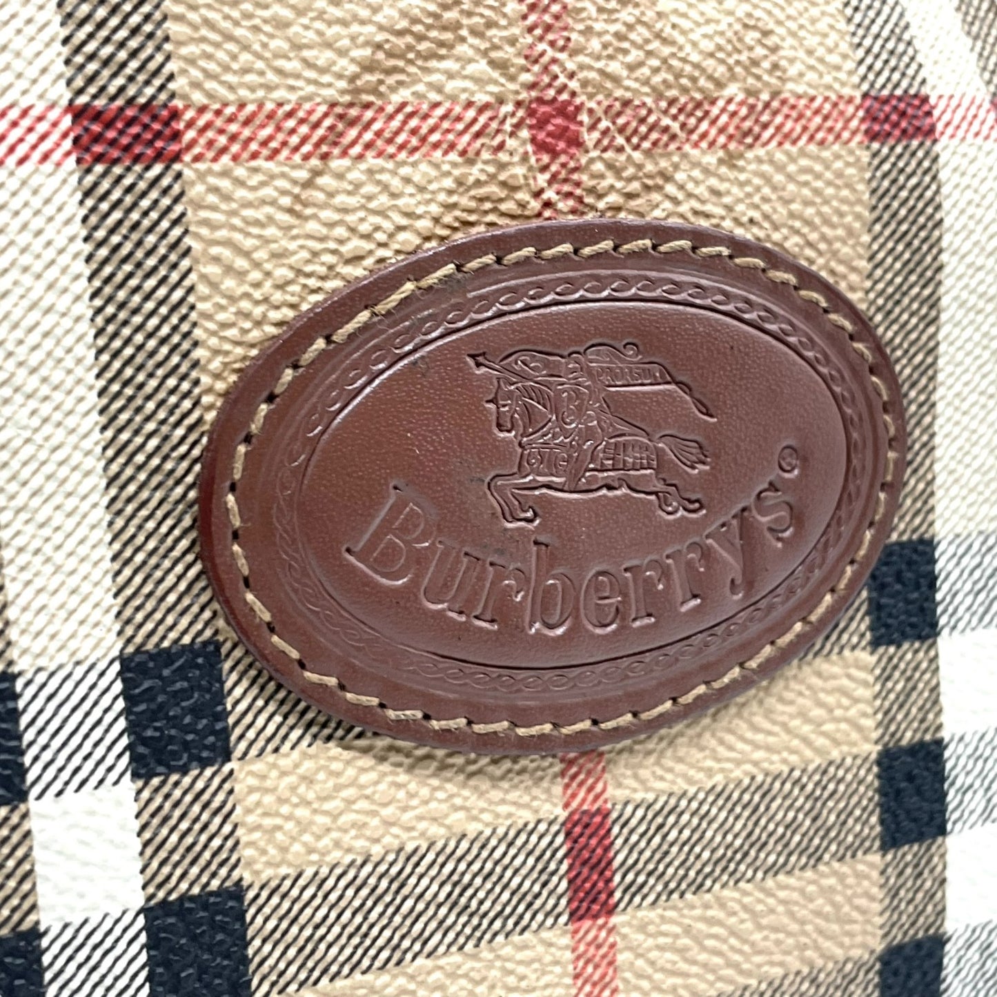 BURBERRY バーバリー ノバチェック シャドーホース ホースロゴ ボストンバッグ 茶 ブラウン ベージュ PVC レザー ゴールド金具 手提げ ヴィンテージ メンズ レディース E