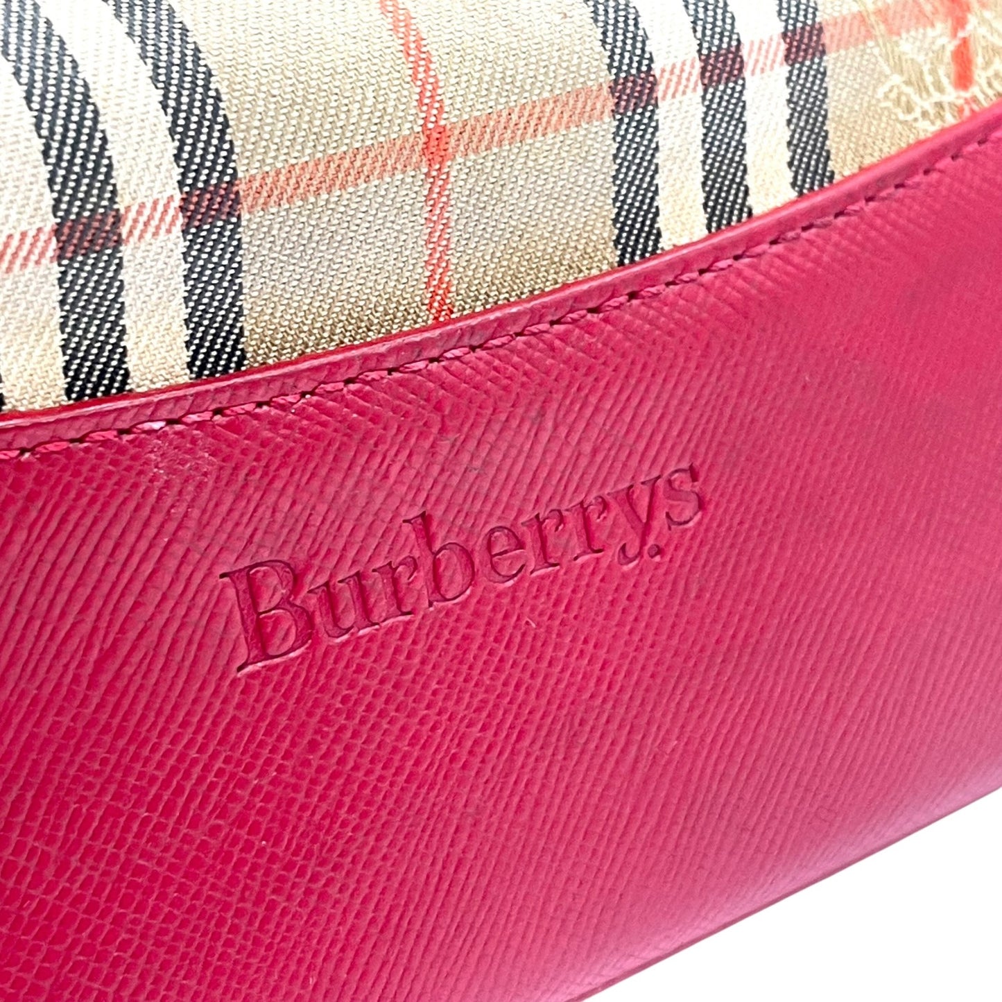 バーバリーズ Burberrys ヴィンテージ トートバッグ ハンドバッグ ノバチェック 赤 レッド レザーロングハンドル D4