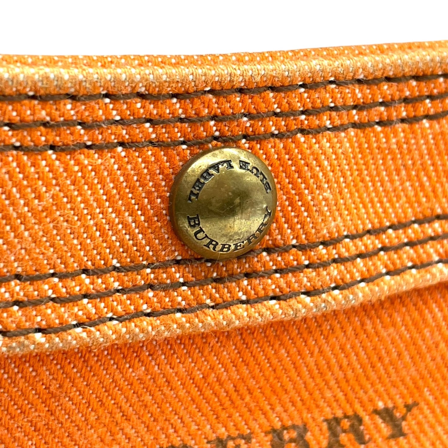 BURBERRY BLUE LABEL バーバリーブルーレーベル アクセサリーポーチ ミニハンドバッグ ホースロゴ オレンジ 茶 ブラウン キャンバス レザー ゴールド金具 Y2K レディース U9