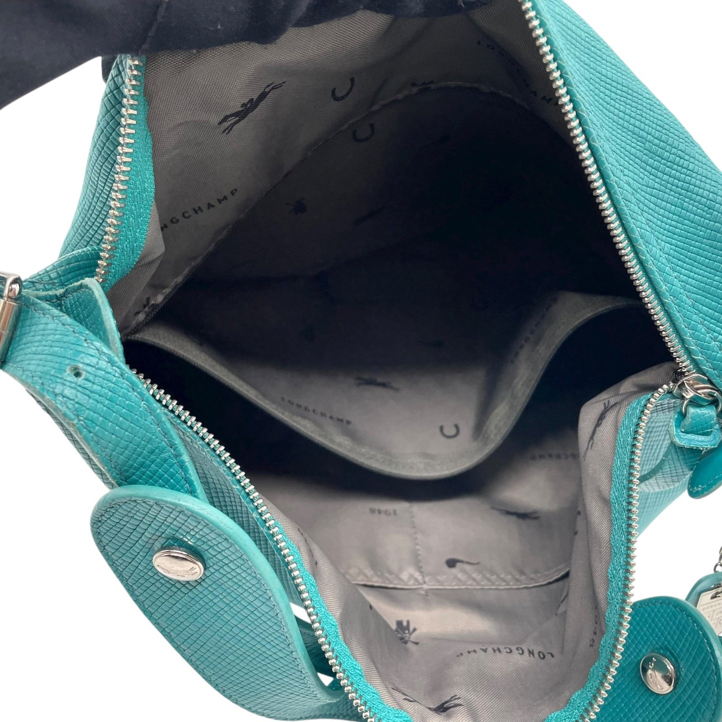 ロンシャン LONGCHAMP クアドリ レザー ホーボーバッグ ショルダーバッグ 水色 ターコイズブルー シルバー金具 U2