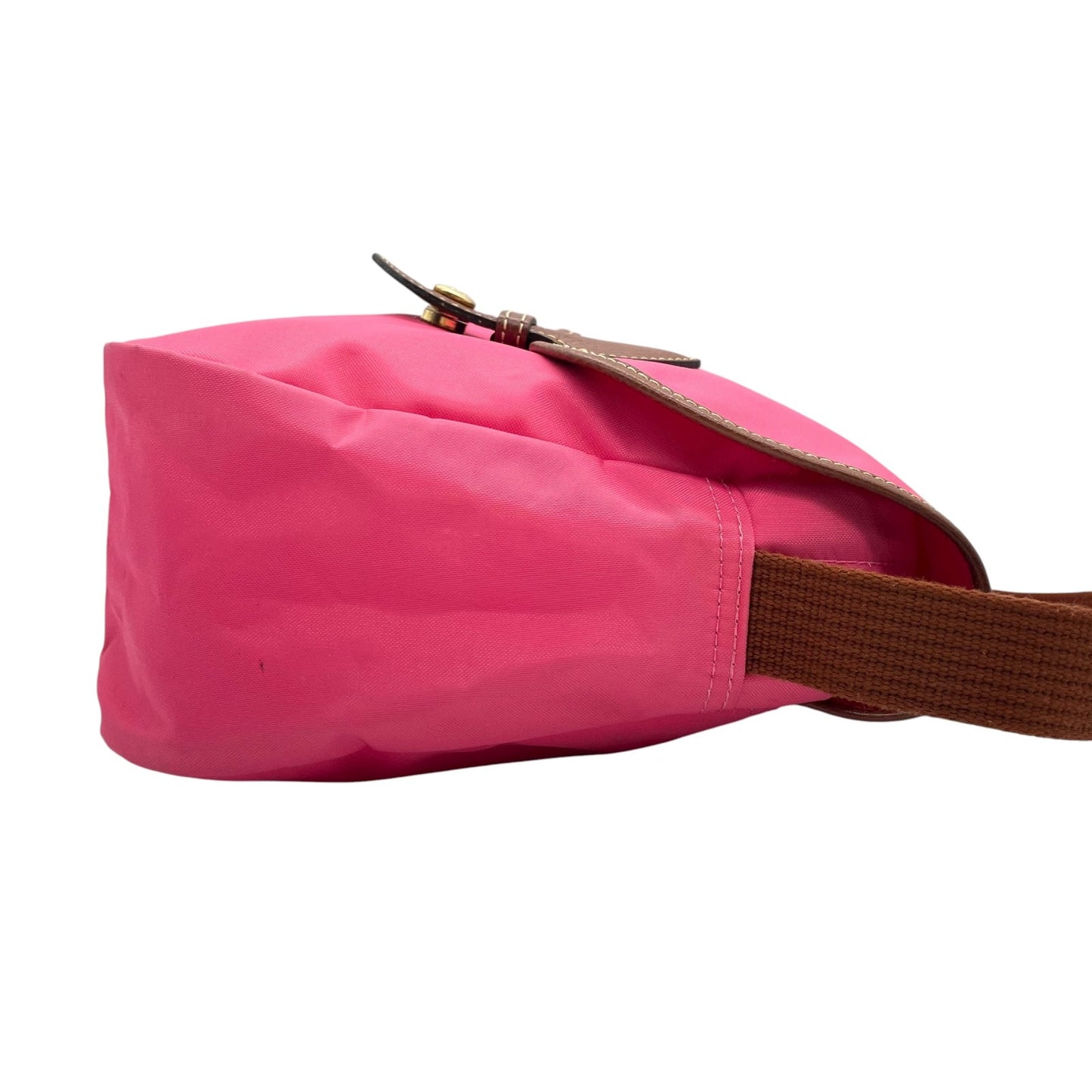 ロンシャン LONGCHAMP ナイロン ショルダーバッグ ピンク ブラウン 茶色 レザー ツインポケット メッセンジャーバッグ ゴールド金具 レディース U2