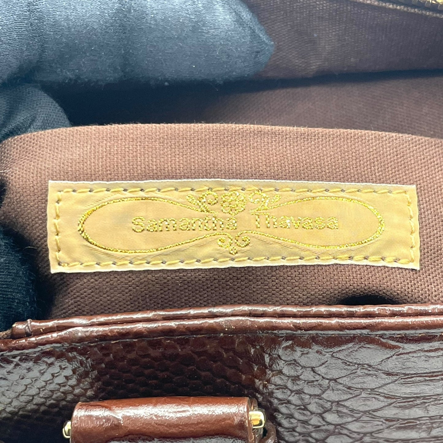 サマンサタバサ Samantha Thavasa 型押し レザー ハンドバッグ ブラウン 茶色 金金具 ゴールド金具 S51