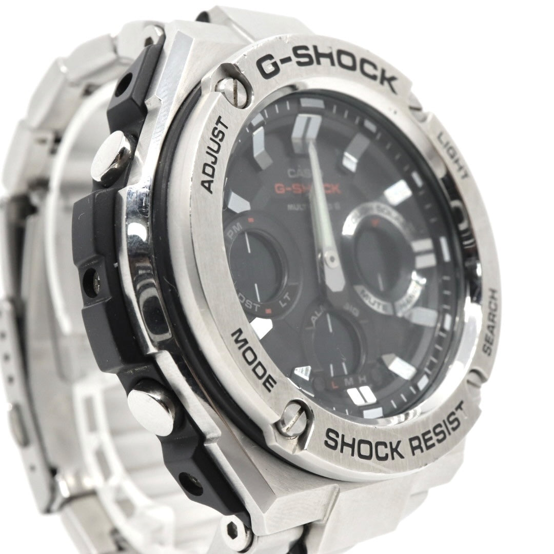 美品 CASIO カシオ G-SHOCK Gスチール GST-W110D ソーラー電波 シルバー メタル フルメタル 腕時計 メンズ クロノグラフ ワールドタイム アラーム タイマー LEDバックライト カシオ ジーショック CASIO GSTW110D G4
