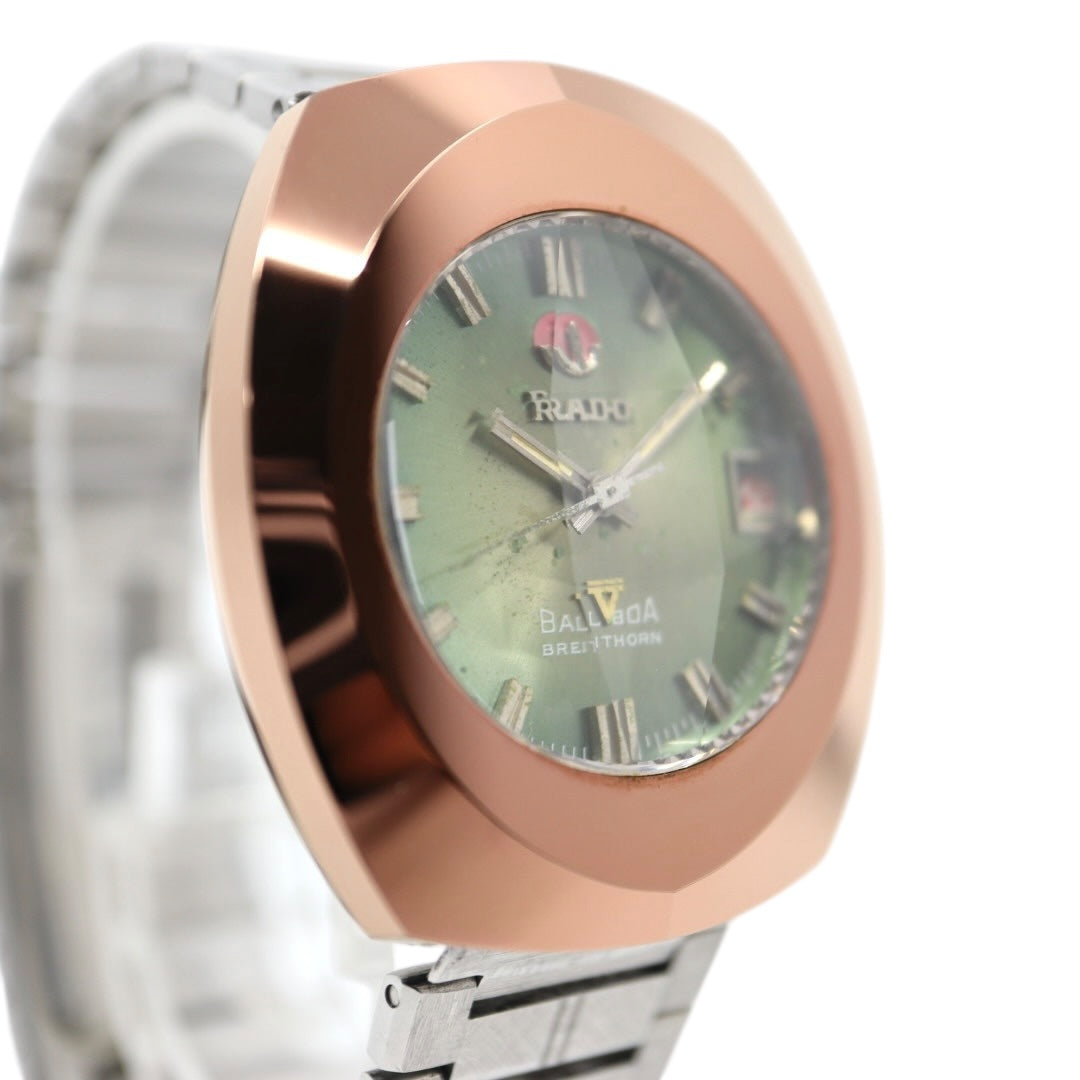 美品　ラドー　バルボア　腕時計　緑文字盤　カットガラス　ヴィンテージ　BREITHORN　ラウンド　自動巻　RADO　BALBOA　ブライトホルン　超硬ケース　アナログ　メンズ G4