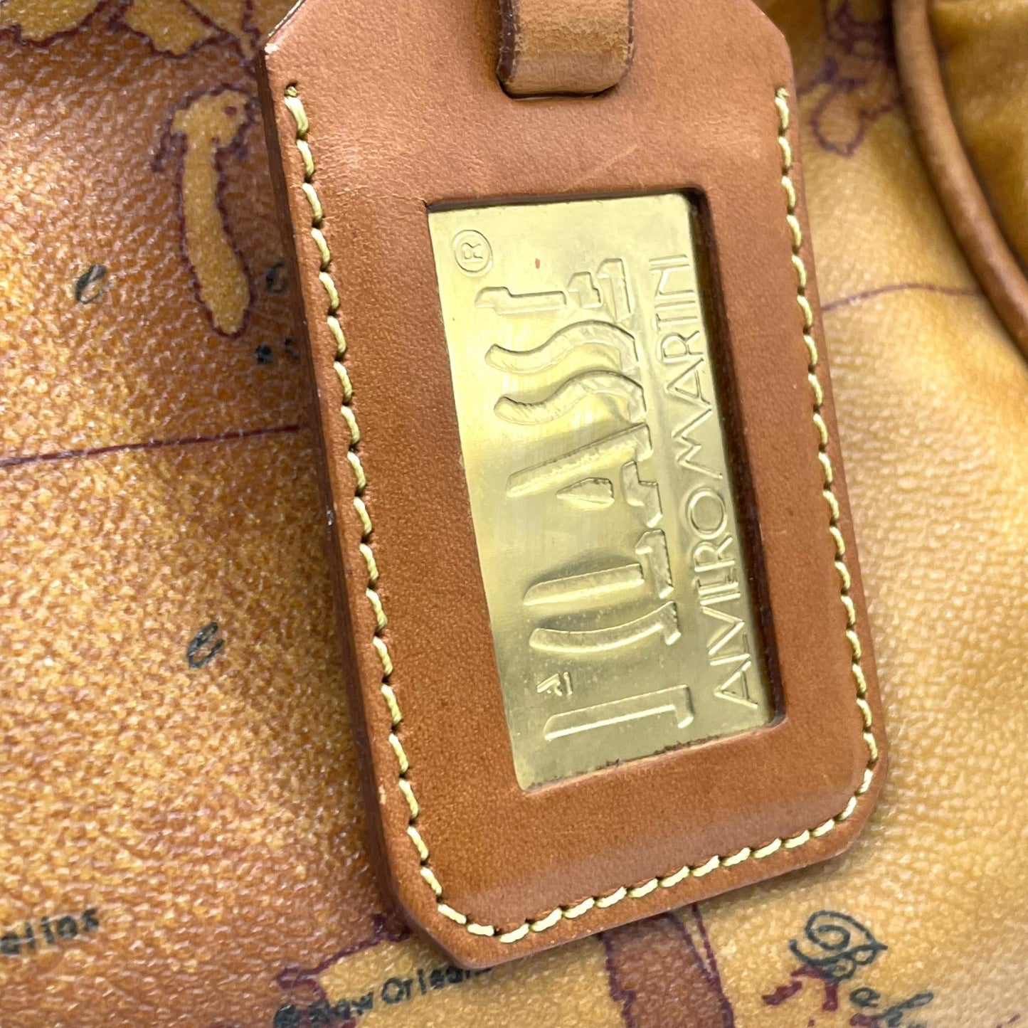 プリマクラッセ PRIMA CLASSE 地図柄 ボストンバッグ ミニボストン 2WAY PVC レザー ショルダー付き 茶色 ブラウン T4