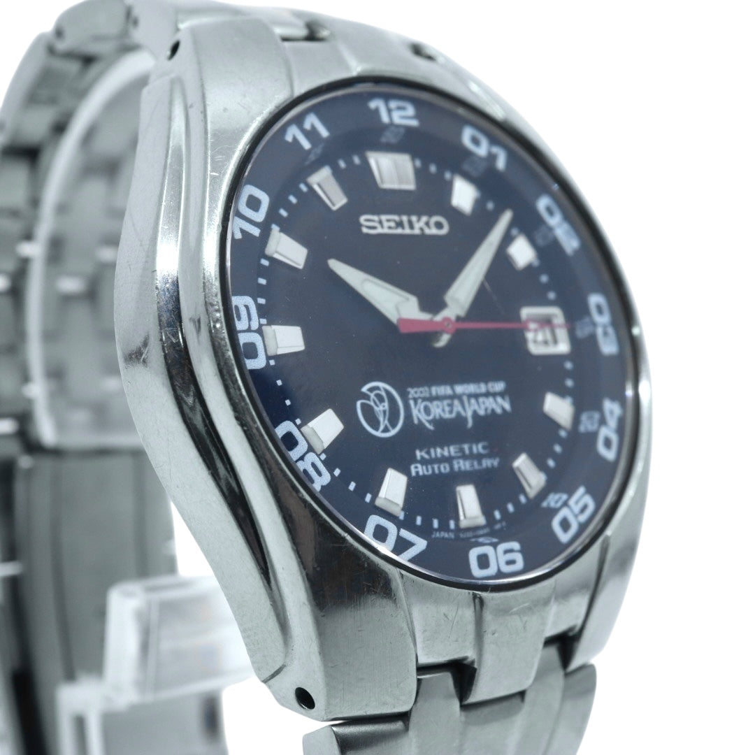 【稼働品】 SEIKO セイコー 腕時計 5J32-0AA0 2002 FIFAワールドカップ 日韓大会 限定モデル キネティック オートリレー チタン メンズ アナログ デイト ブラックダイヤル スポーツウォッチ ヴィンテージ 希少 クリーニング済み G4