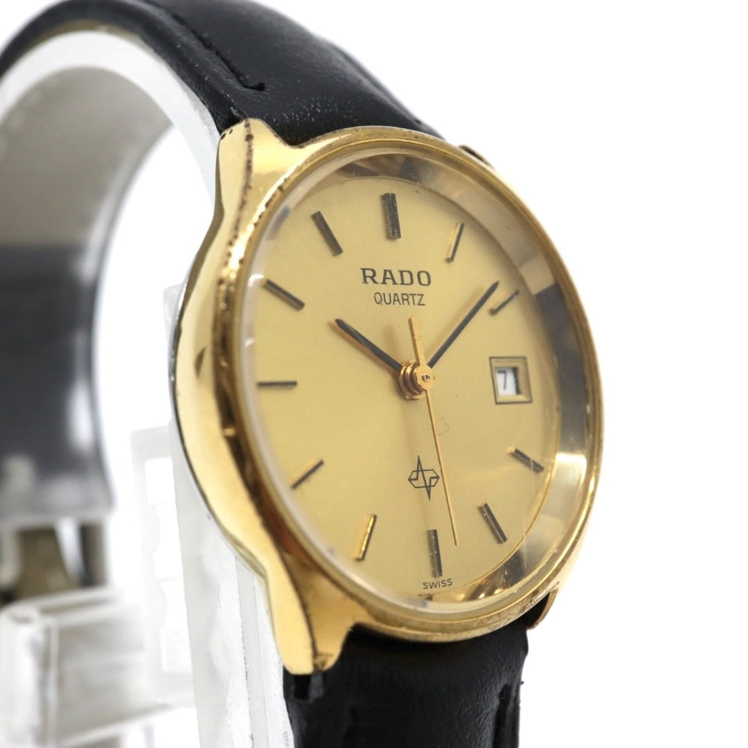【美品/電池交換済/新品ベルト(社外品)】ラドー 腕時計 111.5141.2 レディース クオーツ ゴールド文字盤 デイト表示 ヴィンテージ アナログ ドレスウォッチ アンティーク クラシックデザイン エレガント 薄型 クリーニング済み G1