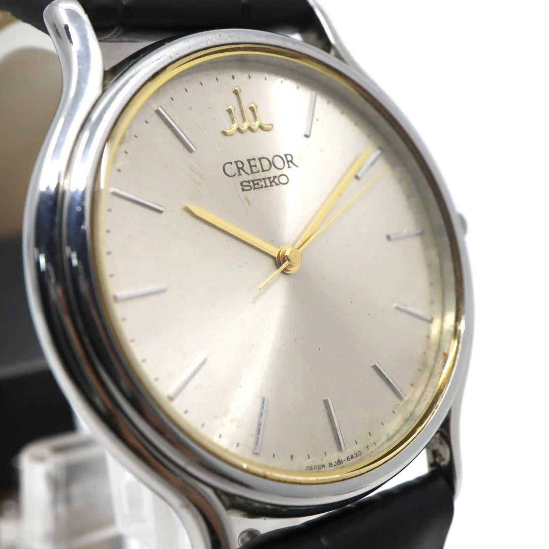 catawiki 【電池交換済】セイコー クレドール 腕時計 8J81-6A30 クオーツ アナログ シルバーダイヤル 薄型ドレスウォッチ メンズ レディース ユニセックス ブラックレザーベルト クラシック エレガント 高級モデル シンプル クリーニング済み G2